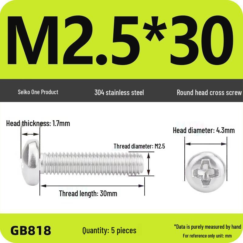Phillips Pan Head Machine Screws, 304 Stainless Steel, Sizes M1-M10