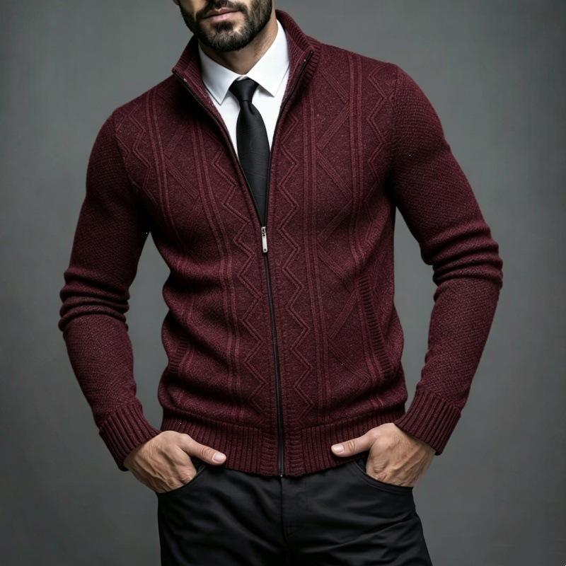 Autumn and winter new men's stand-up collar fleece sweater knitted sweater youth fashion casual cardigan jacket men