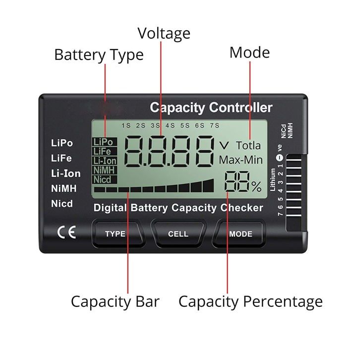 Runcci - R038 -Yun testeur de capacite de Batterie numerique Indicateur Checker pour LiPo Life Li-ION Nicd NiMH
