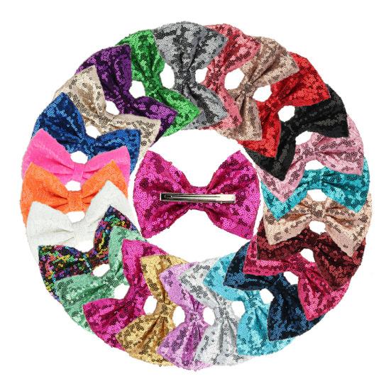 Hairpin Safety Rounded Corner Clip with Burr-Free Metal Spring Bow Shape Shiny Sequin Decoration Hairpin Children Sparkling Hair Accessory