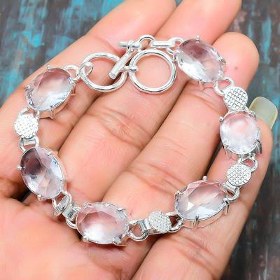 White Topaz Gemstone Handmade Jewelry  925 Sterling Silver Bracelet