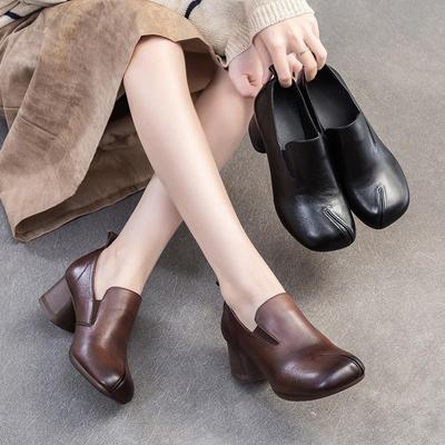 High Heels Retro Genuine Leather Pumps Comfortable Commuting Women's Shoes
