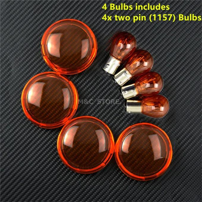 4pcs Turn Signal Light Indicator Lens Cover With Light Bulb For Harley Touring Road King Sportster XL 883 Dyna Softail Heritage