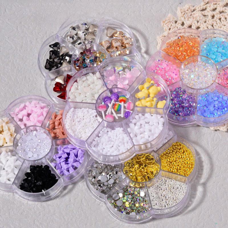 Nail Art Mixed Set: 7-Grid Bow, Aurora Bear, Butterfly, Rhinestone, Pearl Decorations