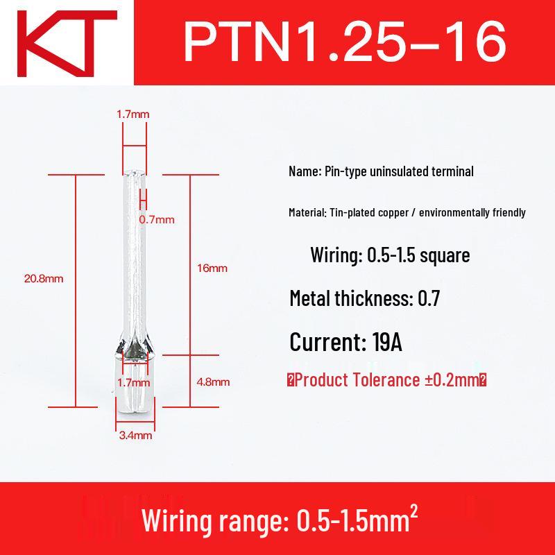 Kaisheng Pin Type Bare End Terminal Copper Crimp Connector, Purple, PTN1.25-10-12-13-16-18.
