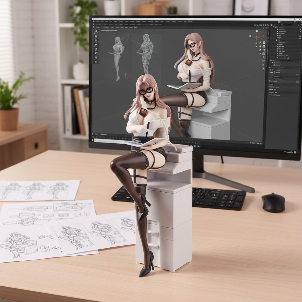 Secretary Model Female With Detachable Eyewear And Cabinet For Desktop Decor