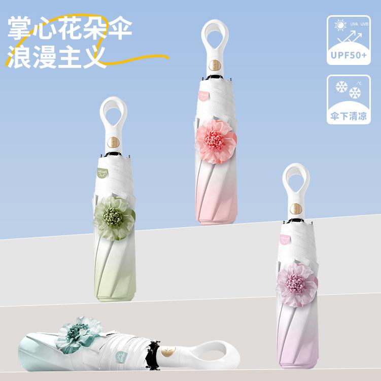 Japan and South Korea 8 bone gradual change automatic flower umbrella thickened vinyl rain folding parasol three fold sun umbrella