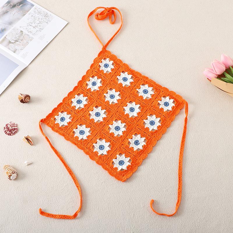 

Летний женский сексуальный пляжный топ с открытой спиной и цветочной вышивкой One Size оранжевый