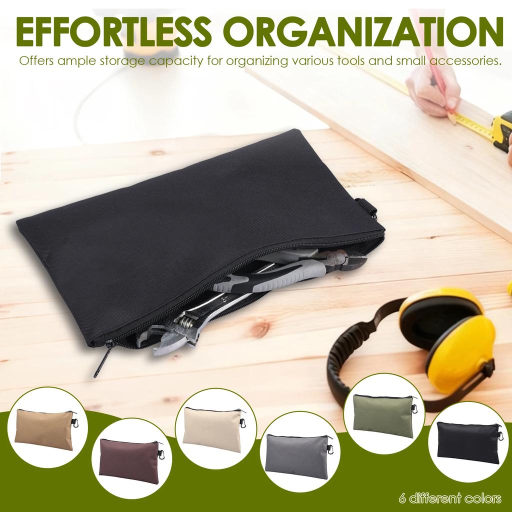 6pcs Tool Bag Zipper Pouch Utility Multipurpose Storage Organizer Tool Pouches with Carabiner Metal Zipper for Tools, Stationary