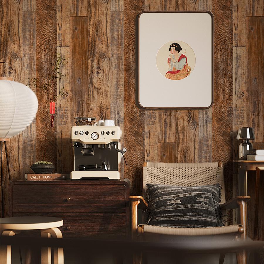 Imitation Wood Grain Self-adhesive Wallpaper Restaurant Living Room Bedroom Background Wall Decoration Stickers PVC Wallpaper