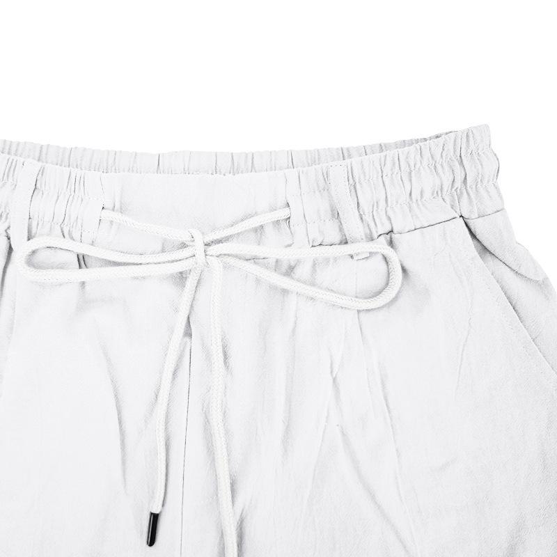Men's Loose Fit Linen Beach Shorts with Elastic Waistband and Drawstring