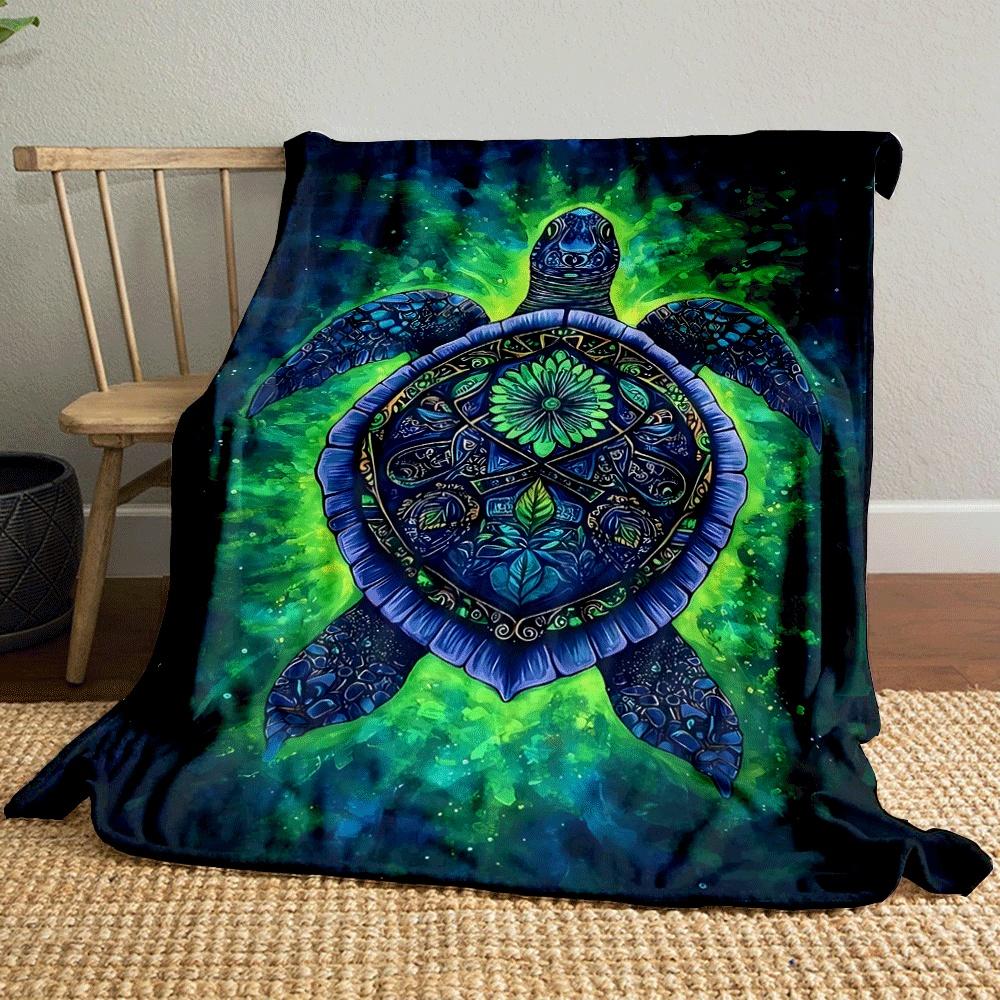 A Colorful Sea Turtle with Intricate Floral and Geometric Shell Designs. for All Seasons Blanket Lunch Break Throw Gift