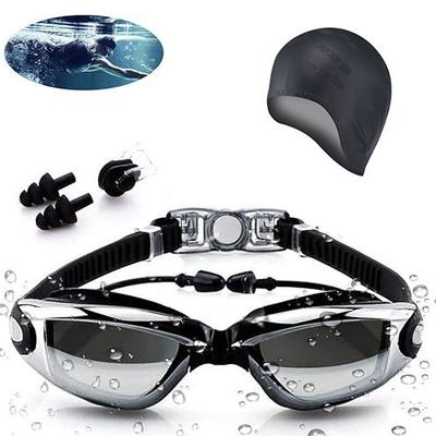 Unisex Waterproof Anti-Fog Swimming Goggles with  Earplug Optimal Ear Protection Swimming Cap New Design