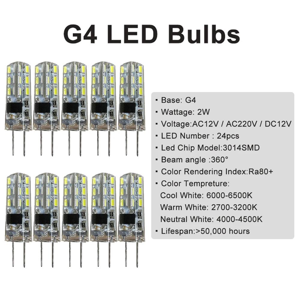 5pcs G4 Led Light Bulbs 24Leds Bulb 220V 2W Silicone Lamp Dc 12V 3000K 4000K 6000K Bombillas 3014Smd for Room Chandelier