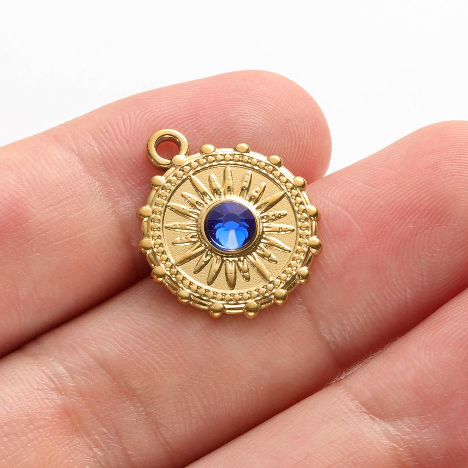 6pcs Real Gold Plated Blue/Dark Blue Rhinestone Evil Eye Pendant Stainless Steel Turkish Eye Charms For Jewelry Making Supplies