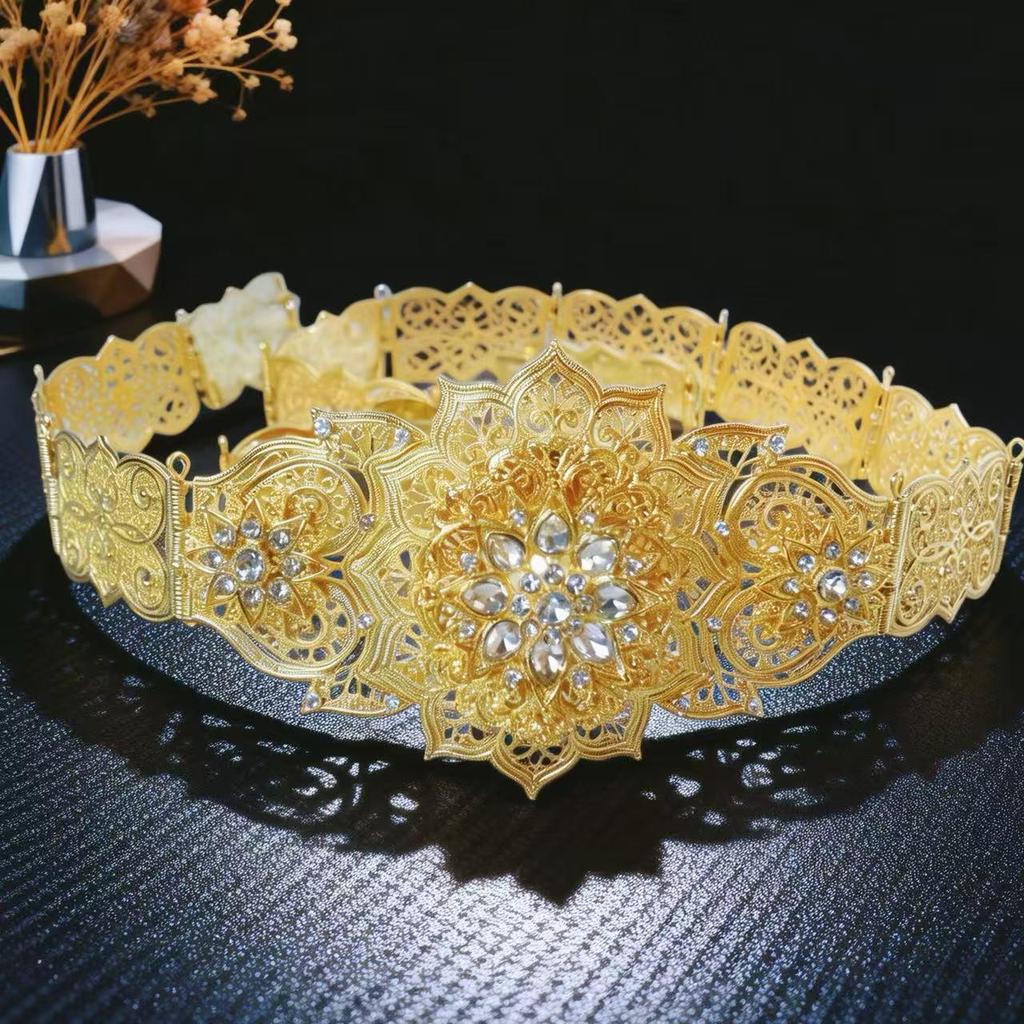 European-Middle Eastern Rhinestone Inlaid Metal Bridal Waist Belt