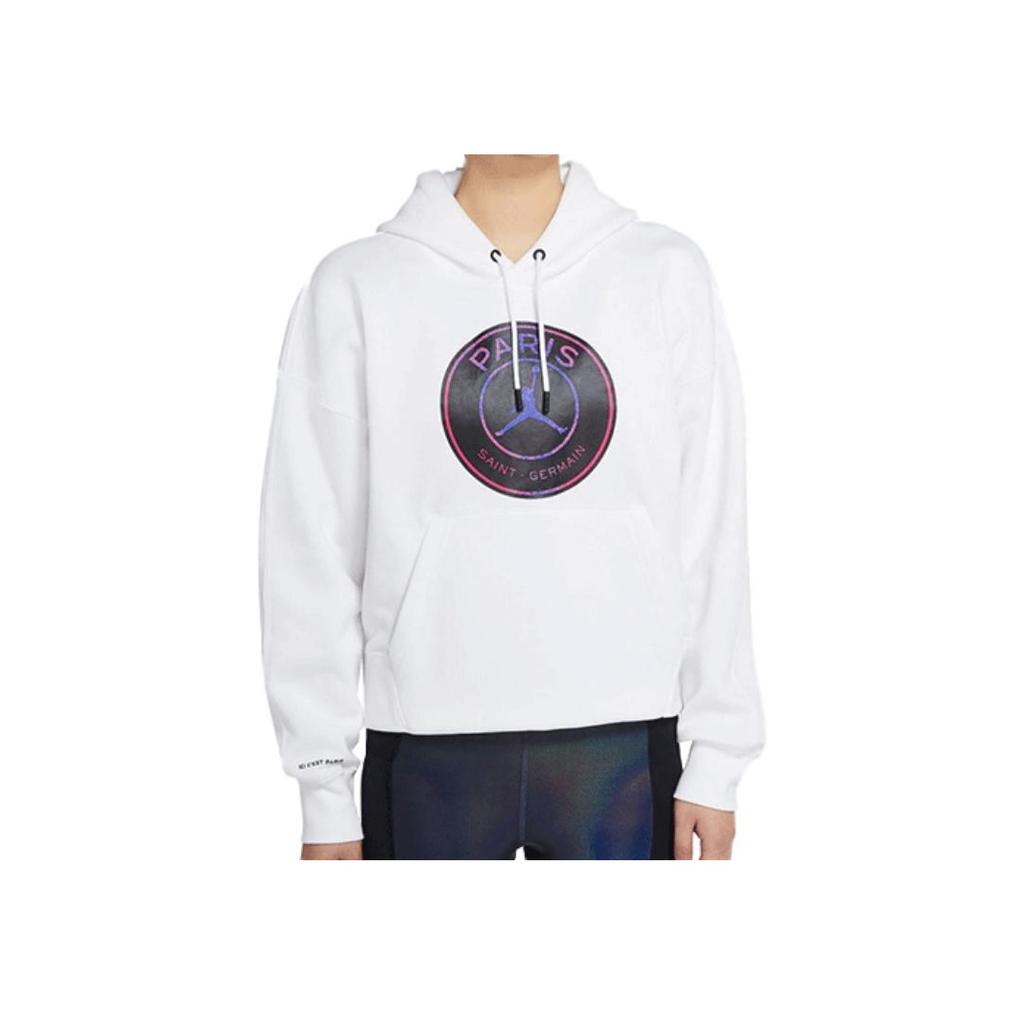 Jordan Paris Saint-Germain Fleece-Lined Casual Pullover Hoodie Long Sleeve Sweatshirt Women Tops White CZ7496-100