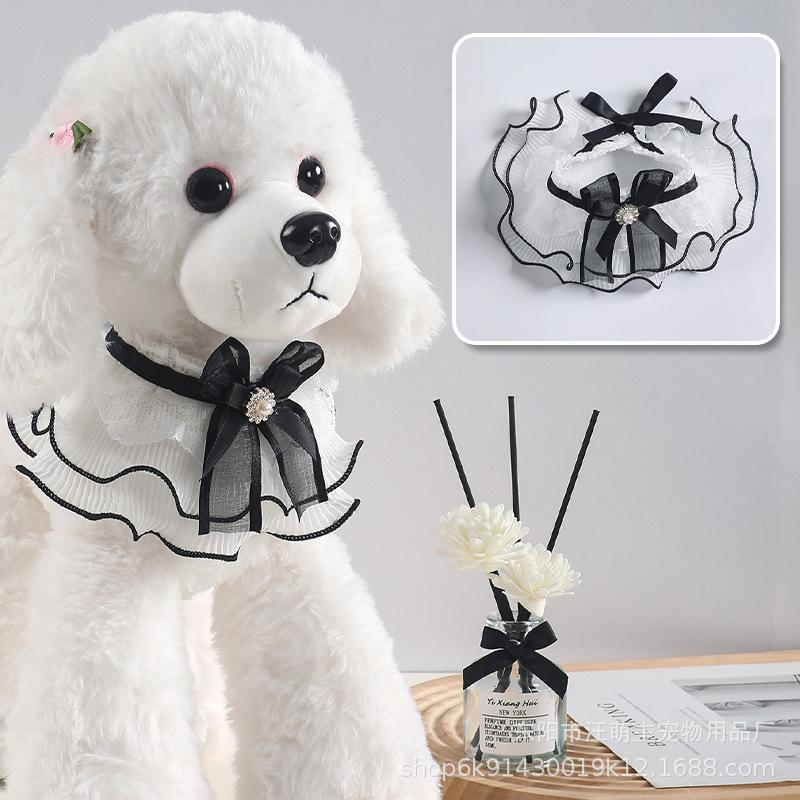 Pet lace saliva towel cat celebrity fan small dog princess scarf three-layer splicing big wave collar