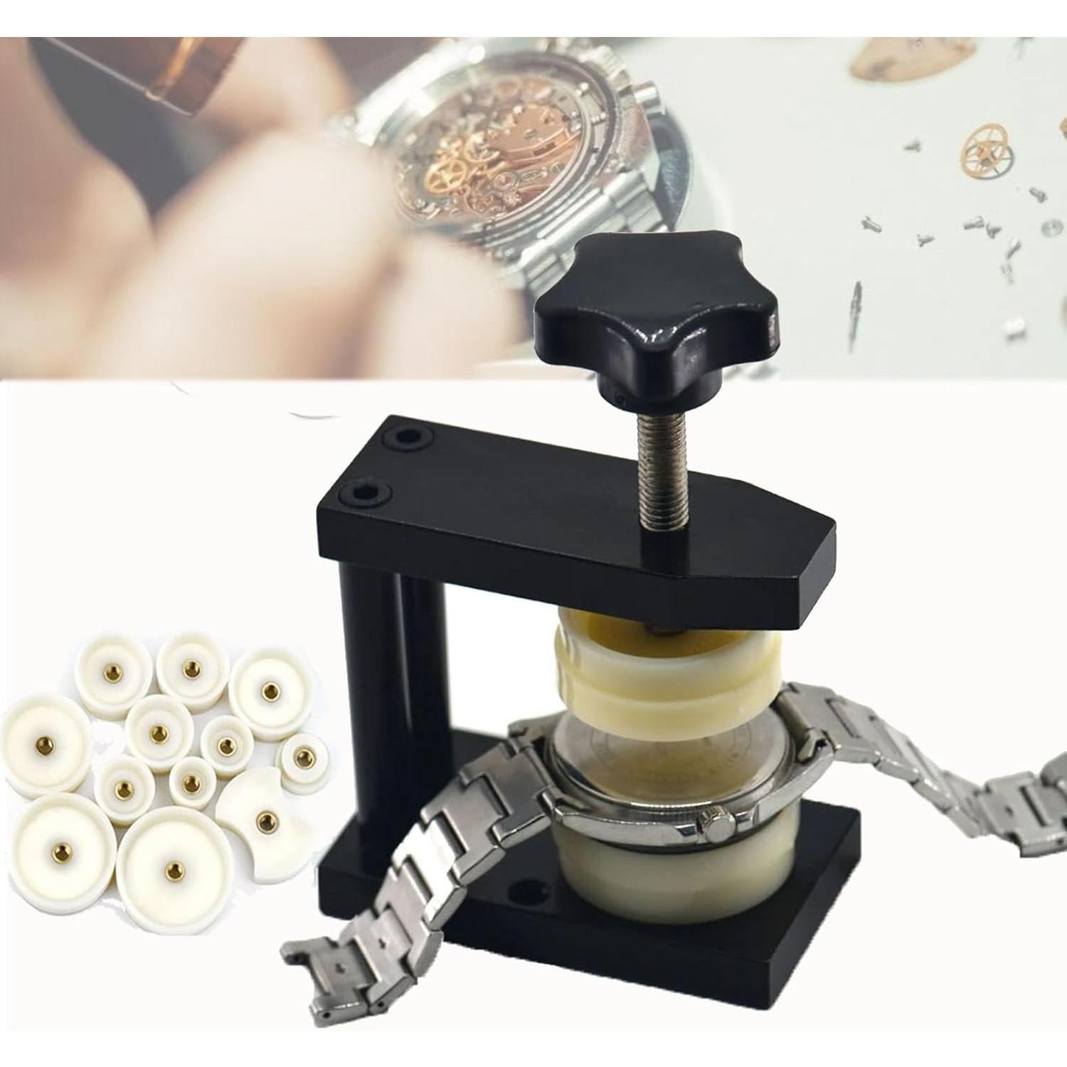 

Watch Press Set, Watch Bottom Cover Tool With 12 Dies(18-50mm), Screw Type Capping Machine Manually Rotating Cover Tool, Watch Repair Tool Kit чёрный
