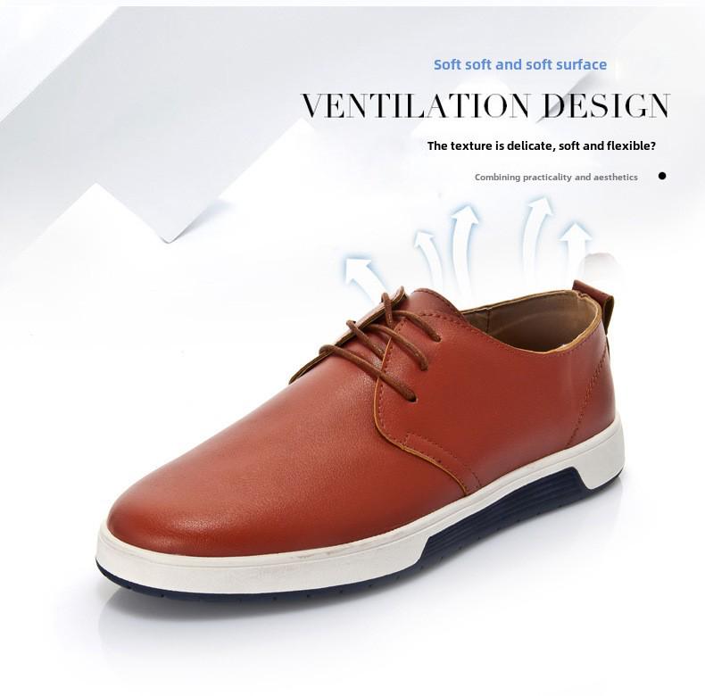 Men's British Style Summer Leather Shoes: Hollow Design, Large Size, Round Toe for Casual and Business Wear.
