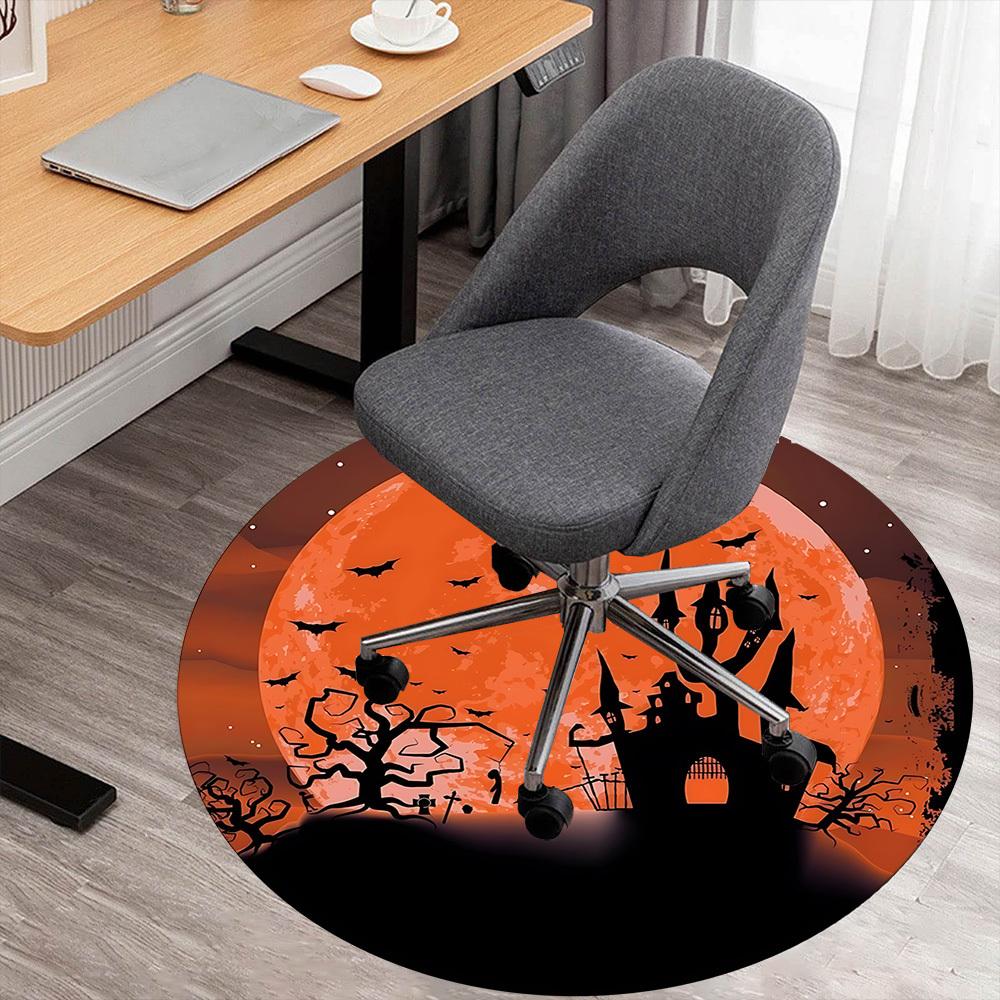 1pc Halloween Castle Round Chair mat Area Rug - Non-Slip, Floor Mat for Office, Bedroom, and Indoor Decor c1125489