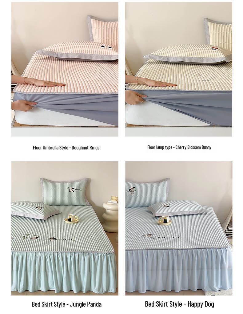 Class A Summer Cooling Cartoon Ice Silk Quilted 3-Piece Mat Set with Fitted Sheet
