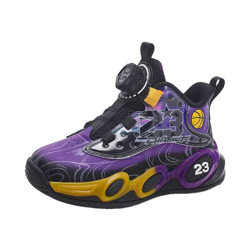 Children's basketball shoes Boys' leather waterproof and non-slip medium and older children's soft-soled sports shoes Rotary buckle explosive sneakers