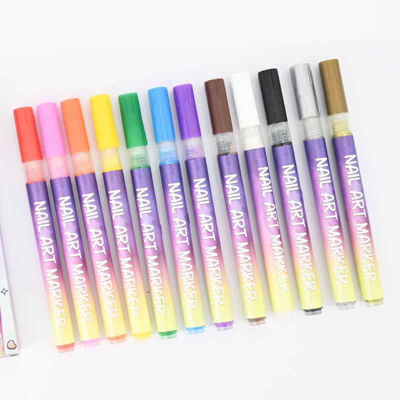12-Color Nail Art Pen Set: Ultra-Fine Multi-Color DIY Painting & Highlighting Pens