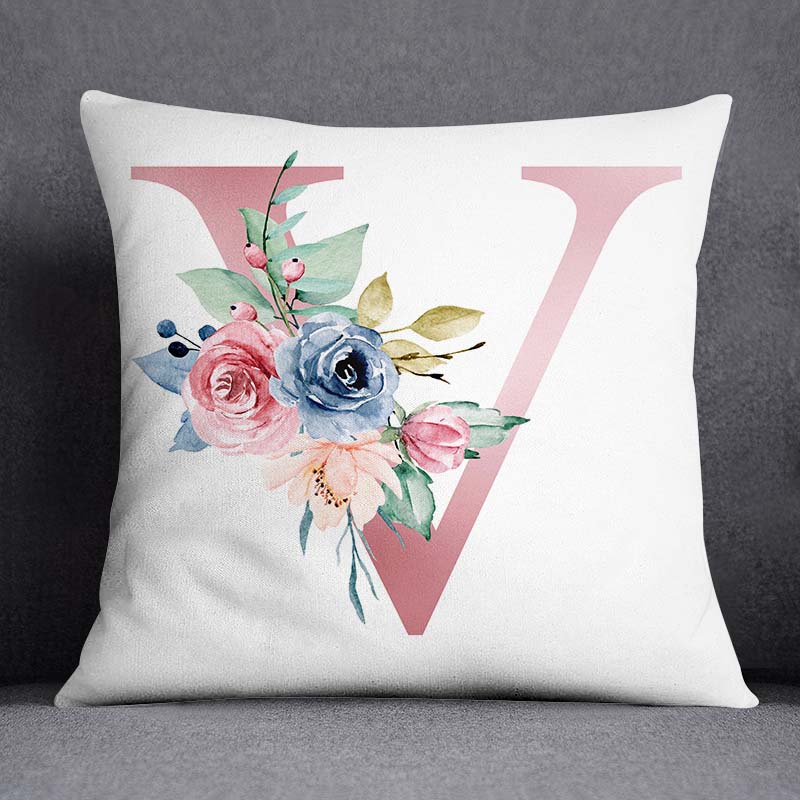 Floral Alphabet Pattern Decorative Pillowcase Square Pillowcase Home Office Decorative Cushion Cover