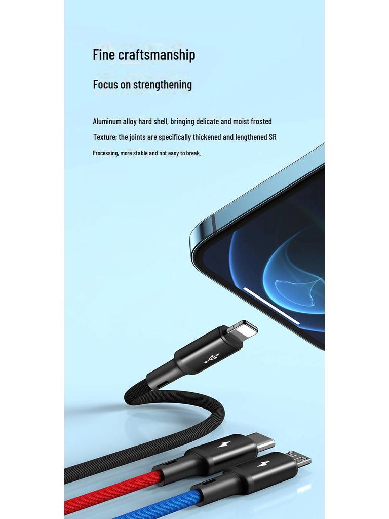 PISEN 3-in-1 Fast Charging Cable - Compatible with Apple, Huawei, Android, Type-C Devices