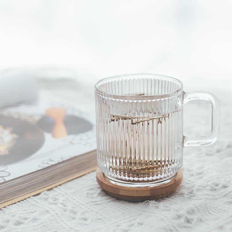 340ml Coffee Mug Vertical Striped Coffee Cup Transparent Glass Without Lid Large Capacity Stackable Water Drinkware Beverage Cup