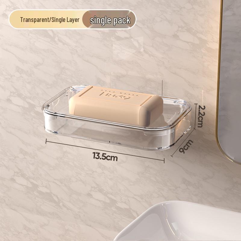 

Luxury Transparent Wall-Mounted Double-Layer Soap Dish - No-Drill, Load-Bearing Draining Rack for Bathroom.