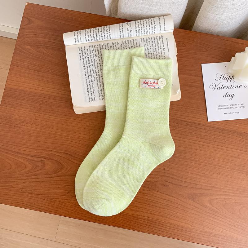 

5pair Spring Socks Women S Oil Painting Series Wind And Tide Socks Medium Tube Socks Tie-Dye Contrasting Color Button Cloth Label Stacking Socks One size fits all зелений