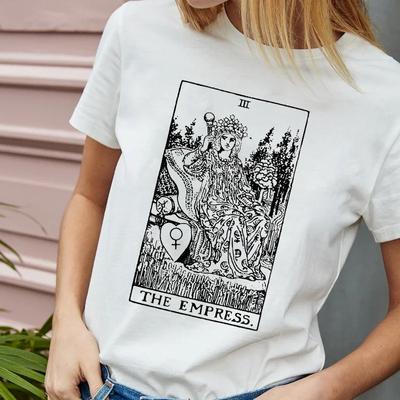 Die Kaiserin Tarotkarte T-Shirt Große Arkana Wahrsagerei Okkultes T-Shirt Lässig Rundhals Lässig Für Frauen T-Shirt