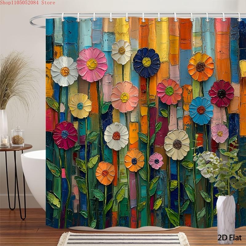 Universal Fit Shower Curtain With Hooks Set For Bathroom Decor And Water Control