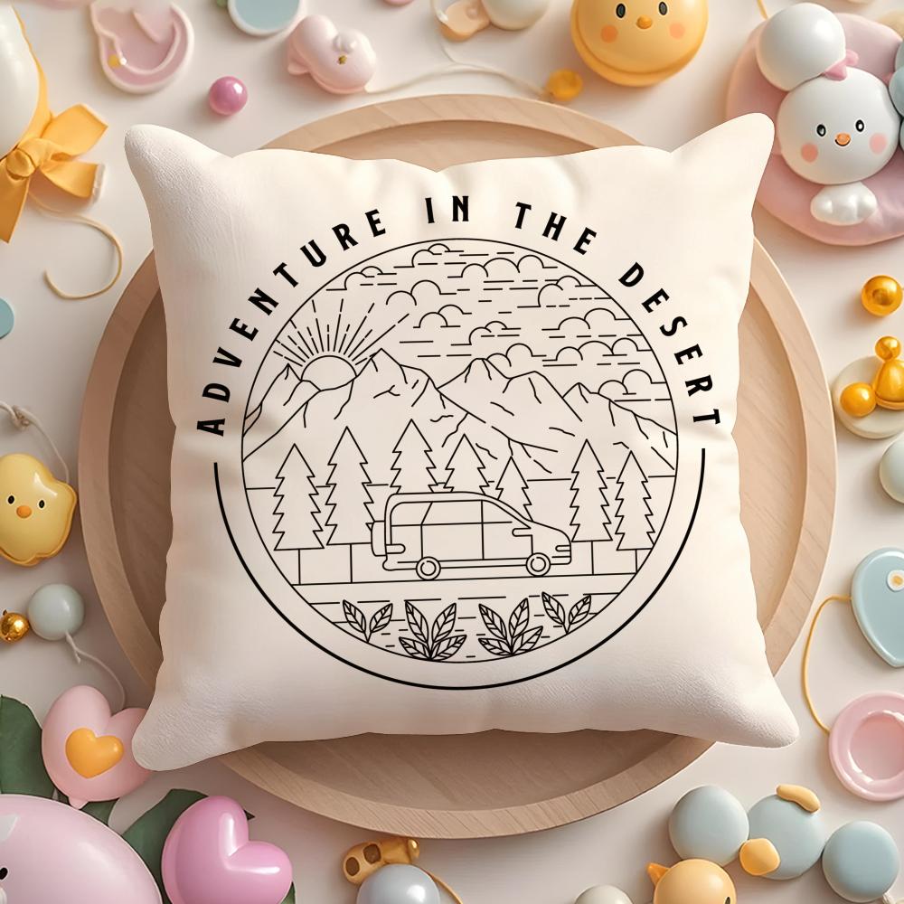 Camping Outdoor Logo Cushion Cover Plush Fabric Soft Double-Sided Printed Sofa Warm Winter Home Gift Pillow Case