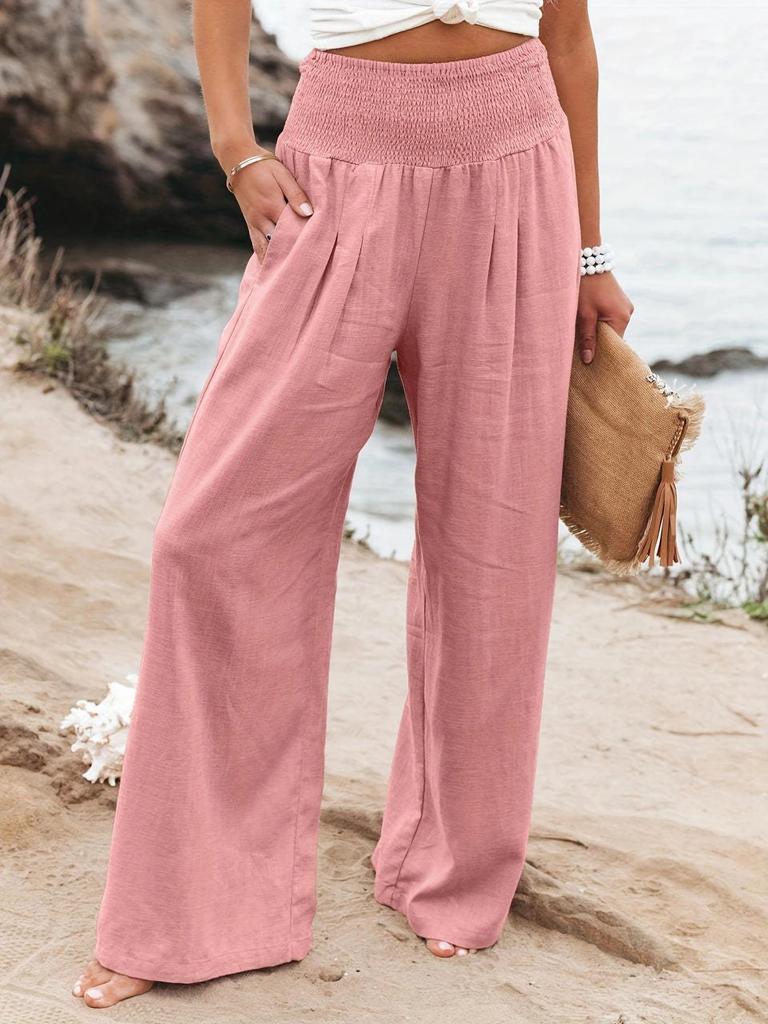Cross2026 Women's Comfortable Cotton Linen Mid-Waist Long Pants - Casual Spring European American Style