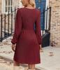 Women's Casual Jacquard Knitted Dress Casual Pockets O-Neck Long Sleeve A Line Dresses For Women Elegant Office Dresses Outwear