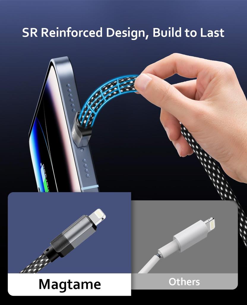 Magtame Lightning Cable with Magnetic to Metal iPhone Charging MFi Dual Fast Compatible with iPhone and More 1.5M USB-C, Auto-Retracting, Type-C