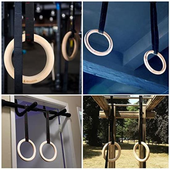 Hanging Wooden Gymnastics Hanging Ring Olympic Gymnastics Ring Adjustable Long Buckle Strap Training for Home Gym Fitness Perfect for Your Muscle Pull