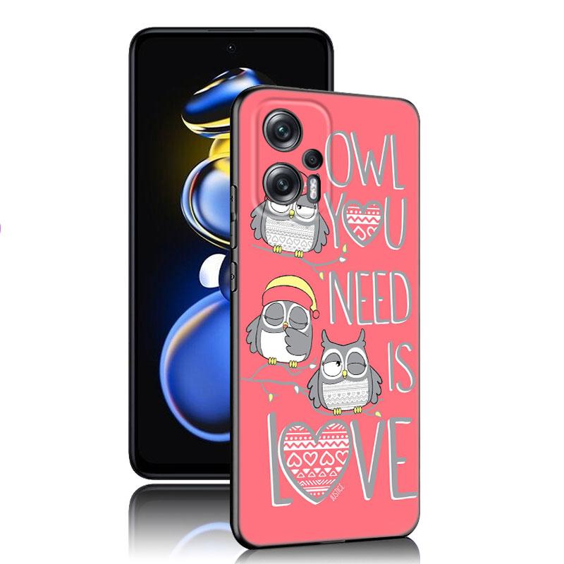 Lovely Cartoon Owl Black Silicone Phone Case For Xiaomi POCO X3 X4 NFC F3 F4 GT F5 M3 M4 M6 X5 X6 Pro 5G C55 C65 M5