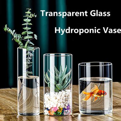 Klare Blumenvase, Hydrokulturvase aus Glas, Vase aus Borosilikatglas, Zylinderförmige Blumenvase, Kerzenhalter, Hochzeit, Heimdekoration