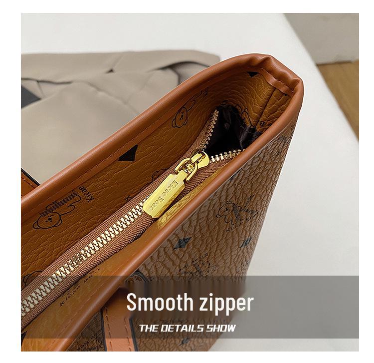 Bolsa Tote Feminina de Alta Capacidade com Estampa de Urso - Bolsa de Ombro Elegante para Passeios e Aulas