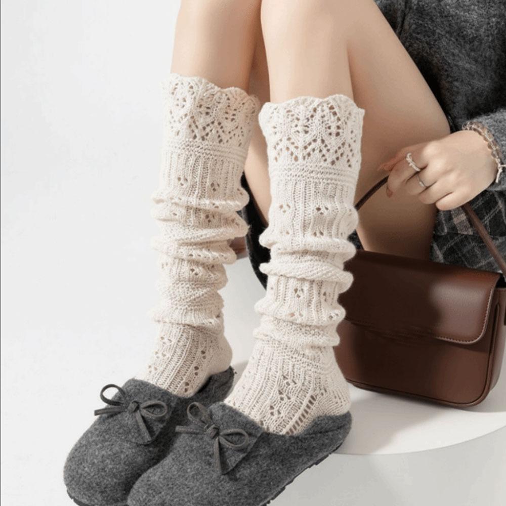 New Knitted Hollow Calf Socks Warmth Harajuku Street Stacked Long Tube Socks Breathable Casual Mid Tube Socks Women Girls