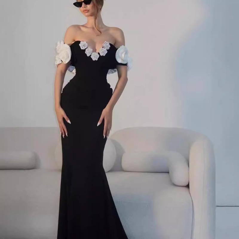 New Evening Dress Elegant Fashion Off-Shoulder V-Neck Bandage Dress Sexy Party Fishtail Dress Outside
