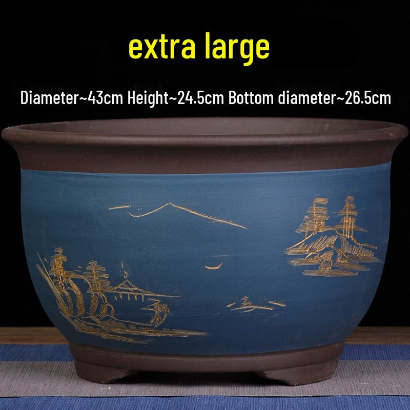 Extra Large Tall Purple Ceramic Flower Pot - High Cylinder Design
