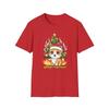 Meowy Christmas Cat T-Shirt | Cat In Santa Hat by a Flaming Christmas Tree
