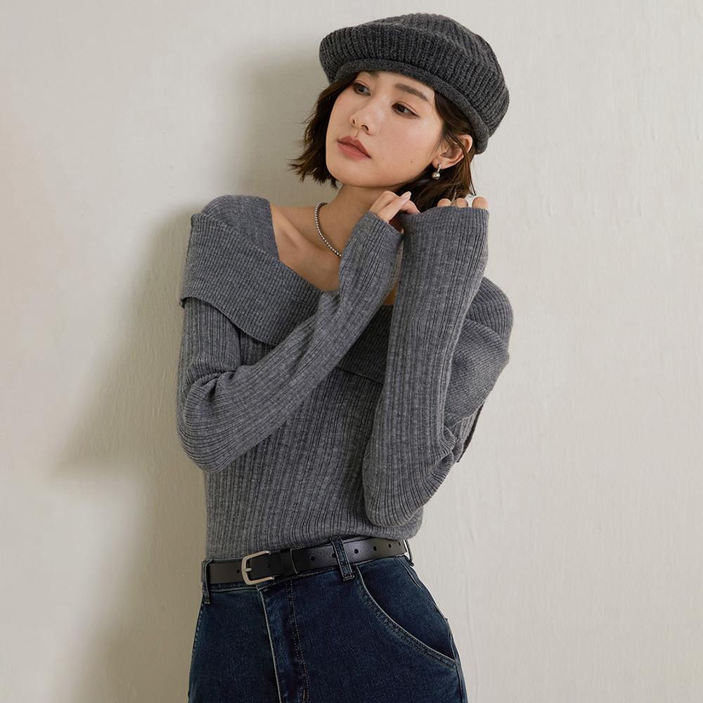Laengsseon Ls_Gray Square Neck Knit Top