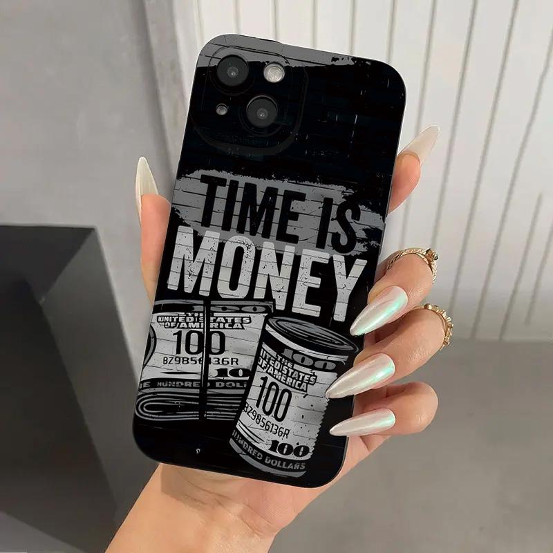Time Is Money Printed Camera Phone Case For iPhone 17 16 15 11 12 14 13 Pro Max Mini X XS XR 7 Plus 16E Shockproof Cover Fundas