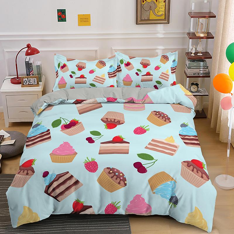 Coffee Cake King Queen Duvet Cover Lovely Afternoon Tea Drawing Bedding Set For Adult Western Drink 2/3pcs Polyester Quilt Cover